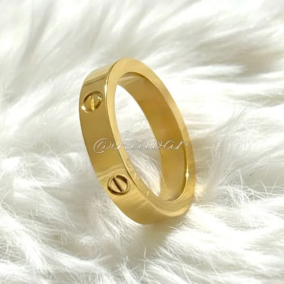 18K Gold Plated Gold Love Screw Ring Size 9 - Picture 2 of 5